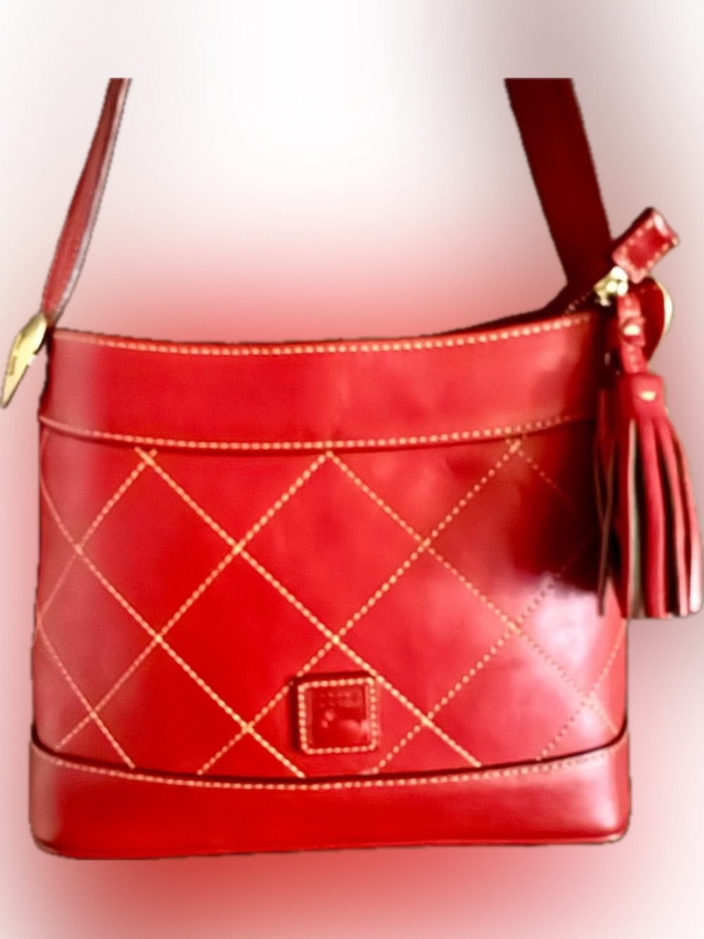 Dooney & Bourke Red Quilted Leather Shoulder Bag with Tassel